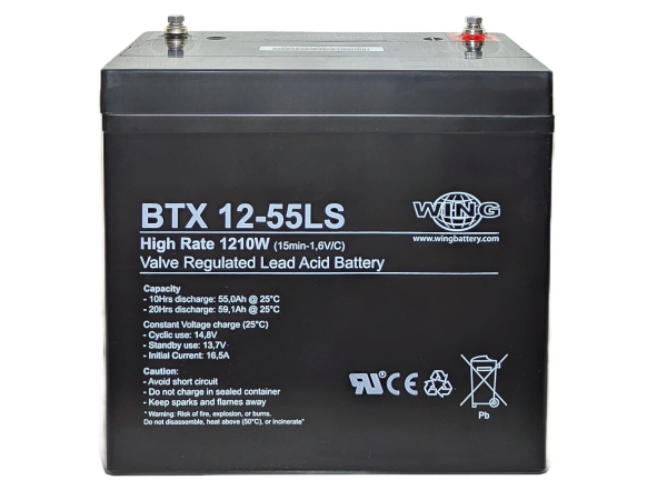 Wing BTX12-55LS 12V 55Ah (20hr) AGM Pb Akku Batterie wartungsfrei
