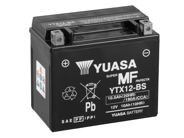 Motorradbatterie Rollerbatterie YTX12-BS 12V 10Ah 180A GS Yuasa Maintenance Free Battery