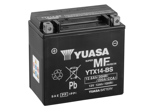 Motorradbatterie Rollerbatterie YTX14-BS 12V 12Ah 200A GS Yuasa Maintenance Free Battery