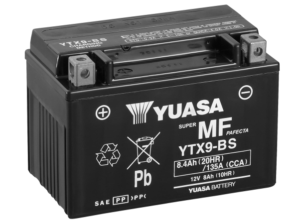 Motorradbatterie Rollerbatterie YTX9-BS 12V 8Ah 135A GS Yuasa Maintenance Free Battery